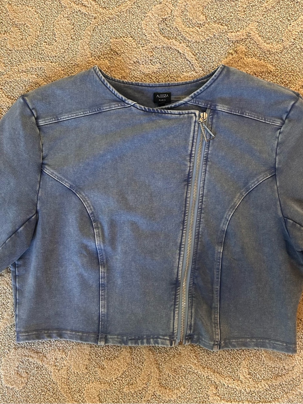 ALEEZA PARIS Cropped Blue Denim Moto Jacket - Picture 4 of 6